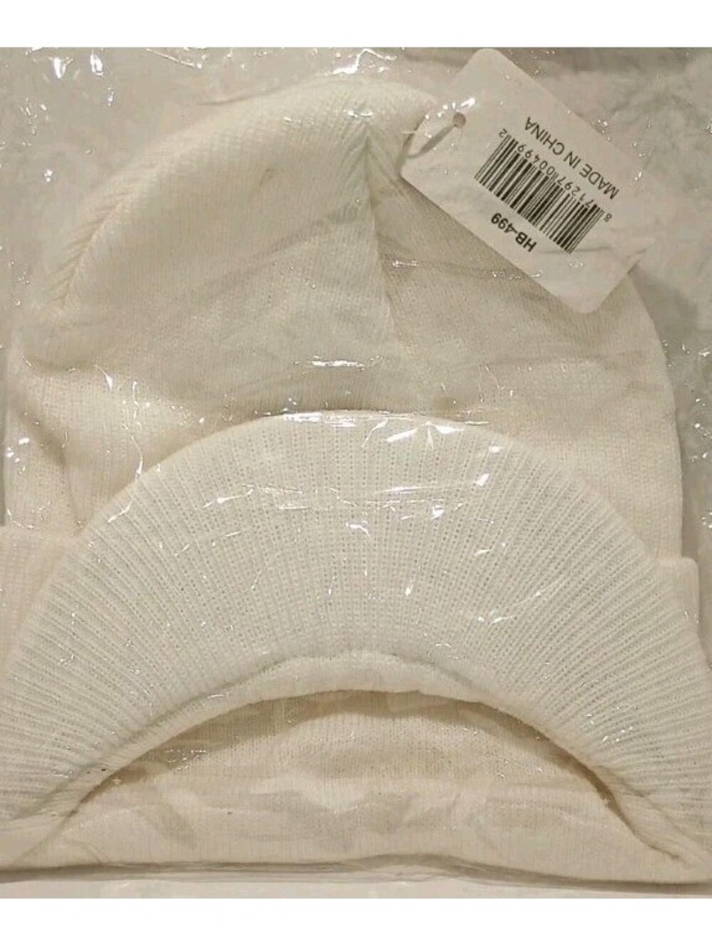 Knitted White Beanie w/ Brim - Hat - New w/ Tags Sealed in Factory Bag